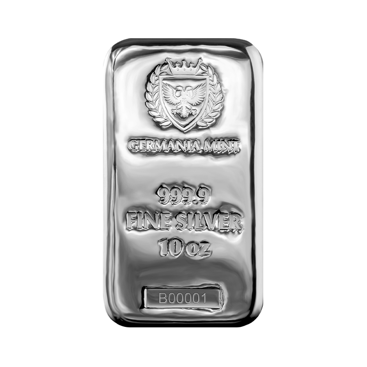 10 oz Germania Mint Silver Bar front