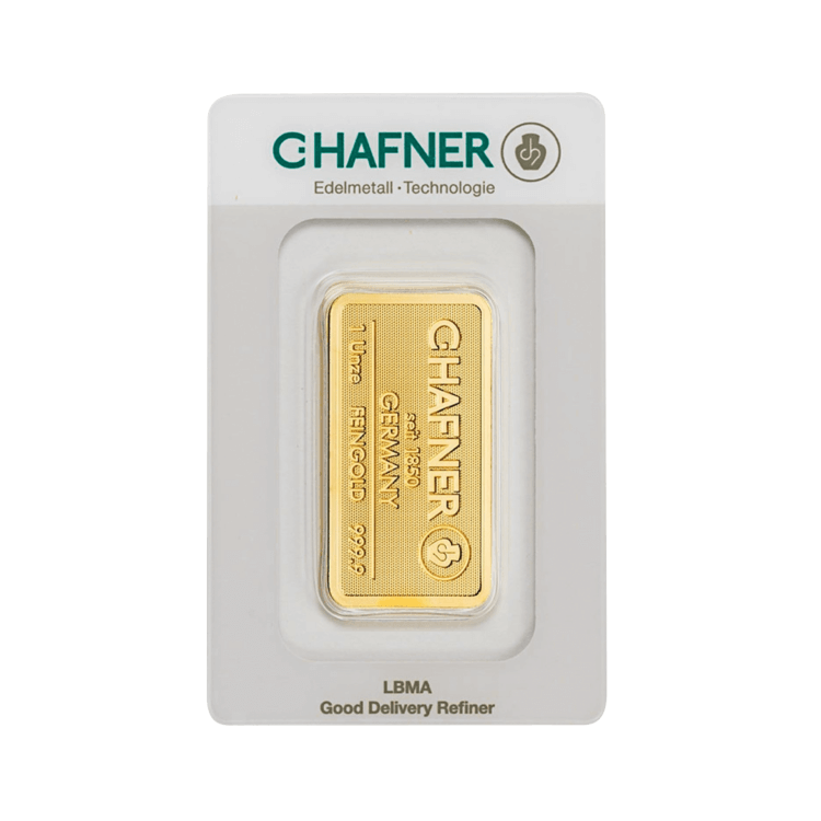 1 oz C. Hafner Gold Bar front