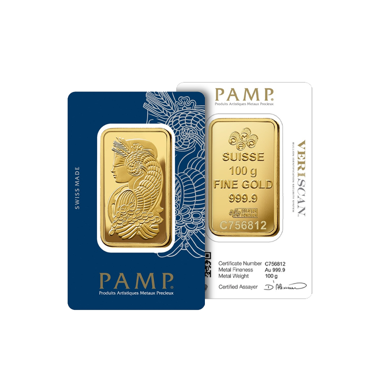 100g Pamp Suisse Goudbaar perspectief 1