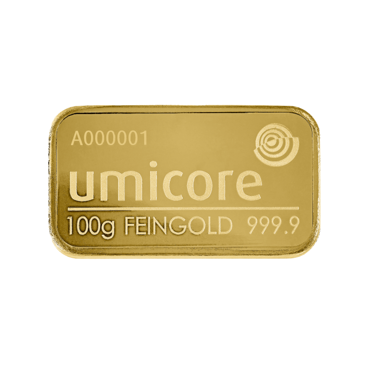 Gold bar 100 gram Umicore