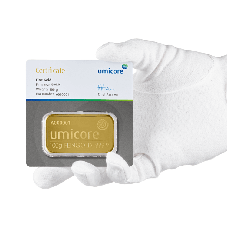 100g Umicore Lingote de Oro angle 2