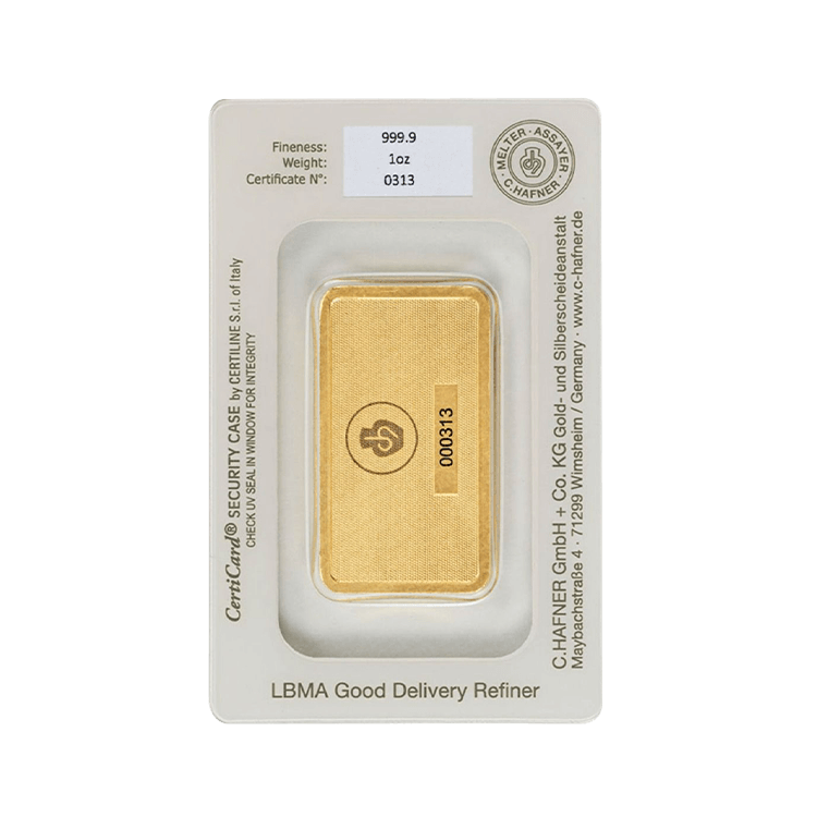 1 oz C. Hafner Gold Bar back