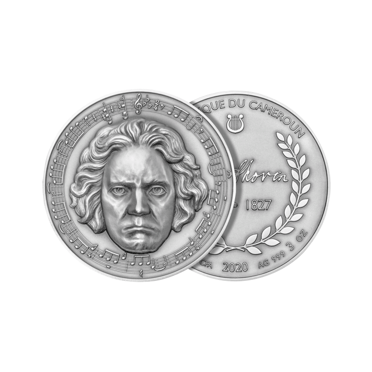 3 troy ounce silver coin Beethoven - Antique Finish 2020 angle 3