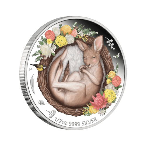 Thumbnail 1/2 troy ounce silver coin kangaroo - Dreaming down under 2021 Proof angle 1