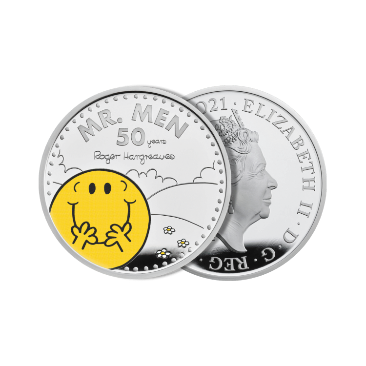 1 troy ounce silver coin Mr. Men little Miss-Mr. Happy 50th Anniversary 2021 angle 1