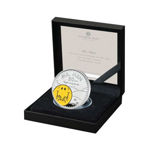 Thumbnail 1 troy ounce silver coin Mr. Men little Miss-Mr. Happy 50th Anniversary 2021 angle 2