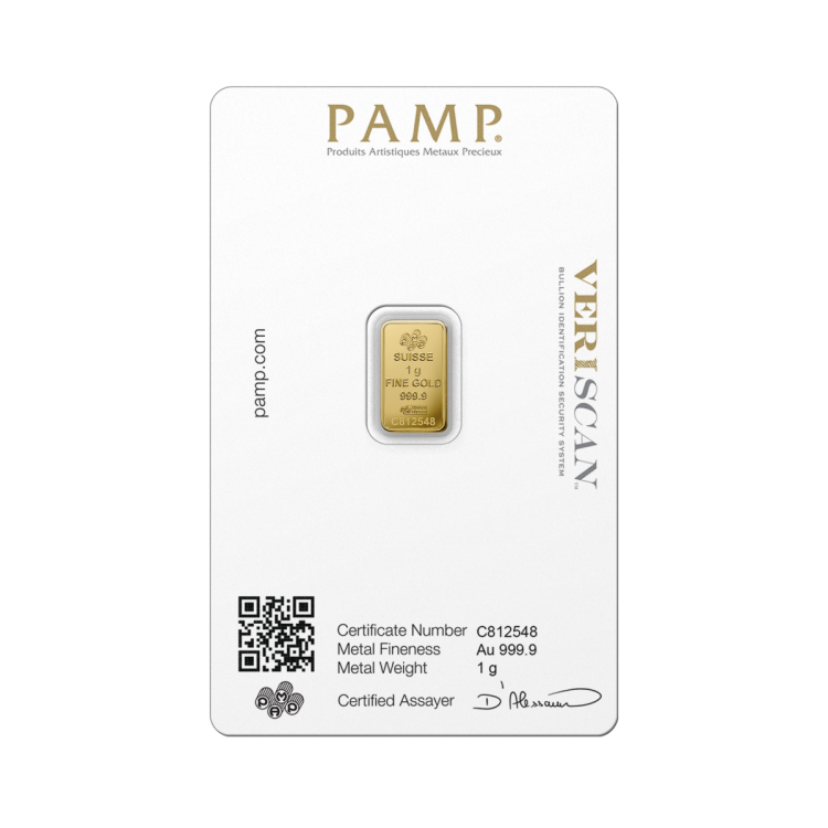 1g Pamp Suisse Goudbaar achterkant