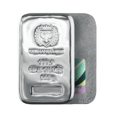 Thumbnail 100g Germania Mint Silver Bar angle 1