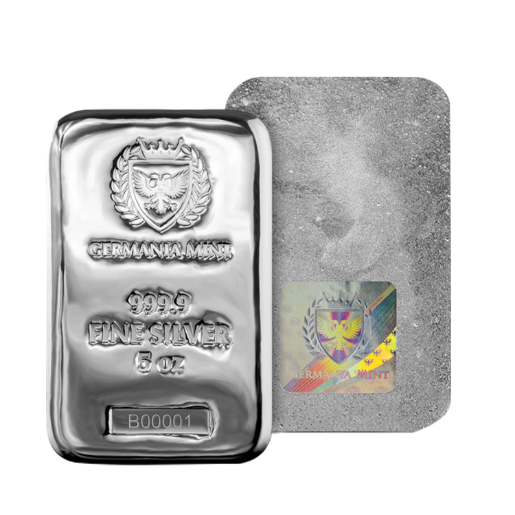 5 oz Germania Mint Silver Bar angle 1