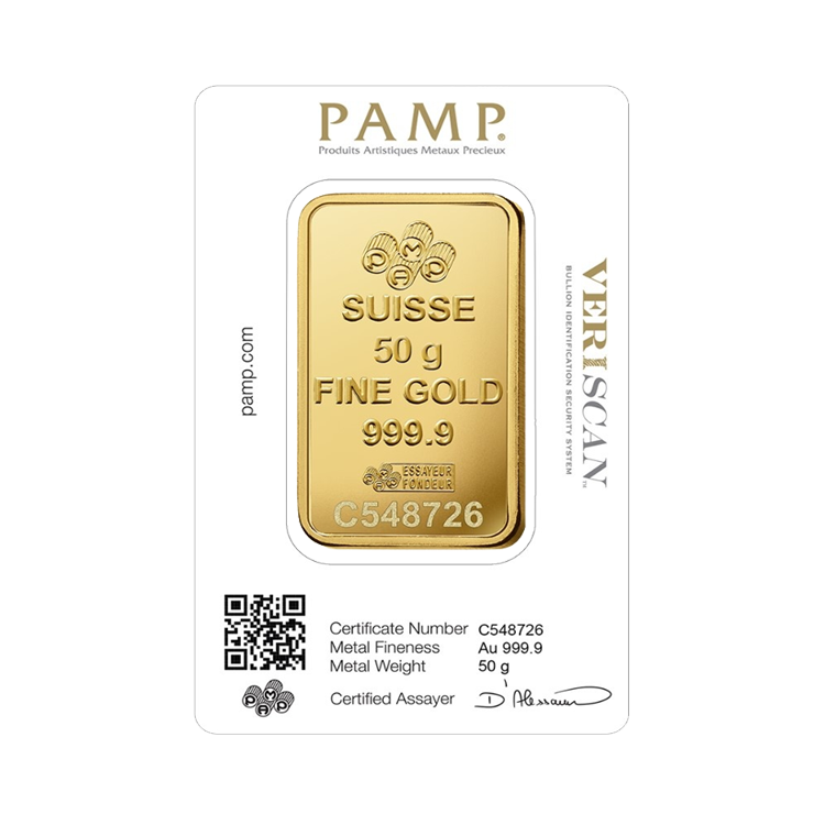 50g Pamp Suisse Goudbaar achterkant