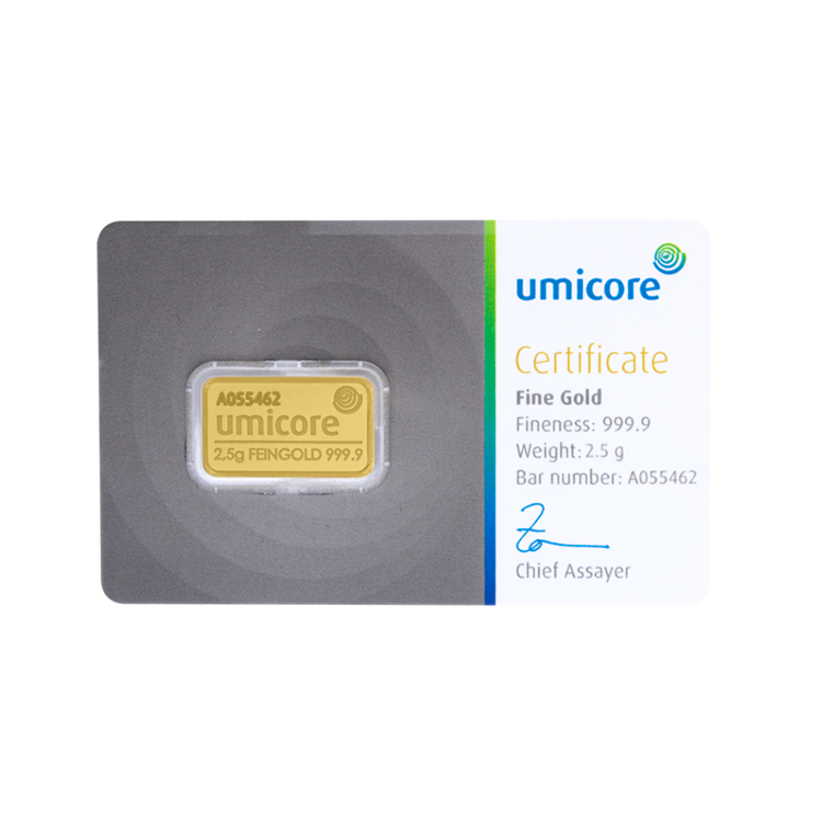 2,5g Umicore Lingote de Oro front