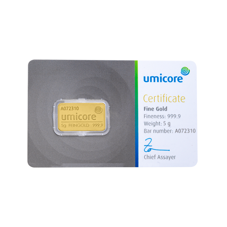 5g Umicore Goldbarren front