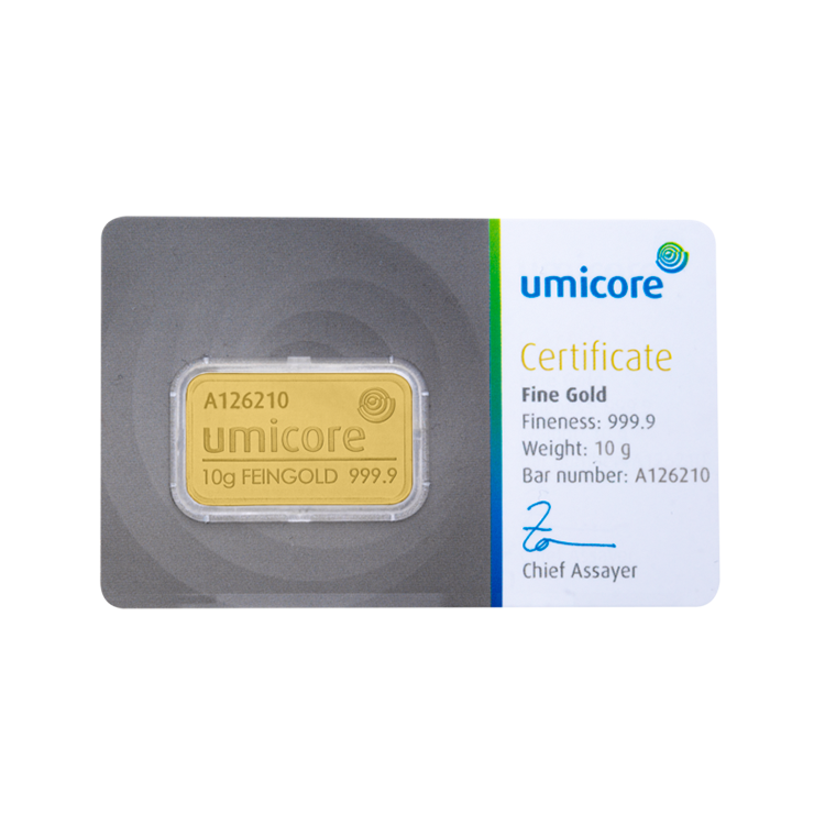 10g Umicore Goldbarren front