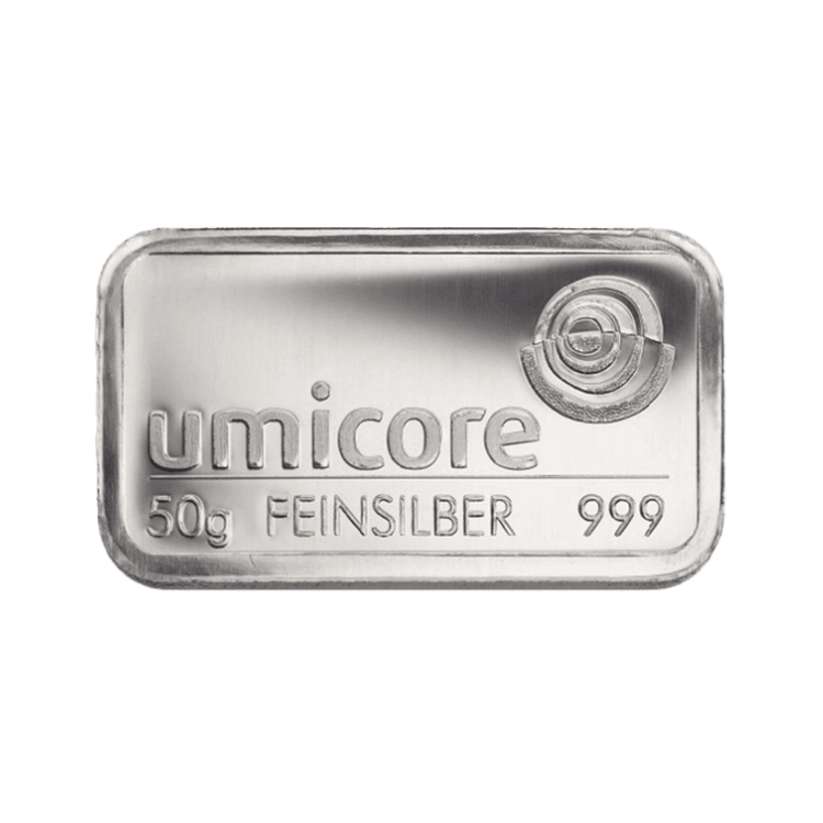 50g Umicore Silver Bar back