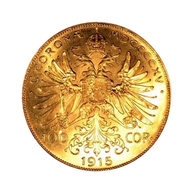 Gold 100 Coronas coin from Austria front