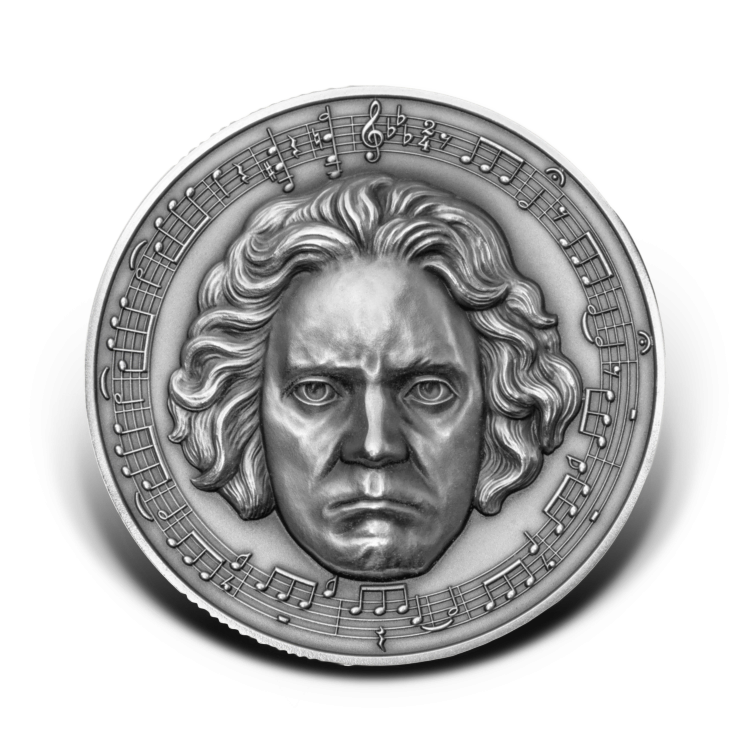 3 troy ounce silver coin Beethoven - Antique Finish 2020 front