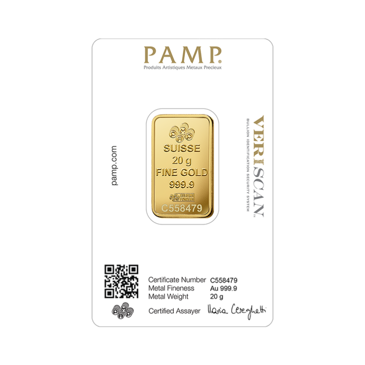 20g Pamp Suisse Goudbaar achterkant