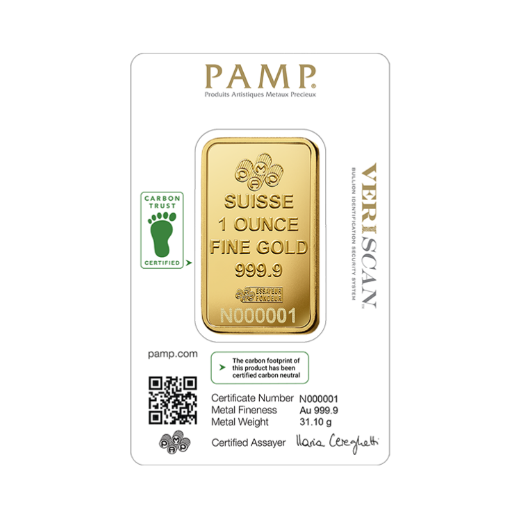 1 oz Pamp Suisse Goudbaar achterkant