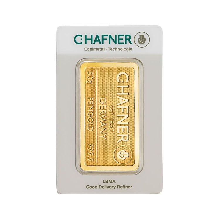 50g C. Hafner Gold Bar front