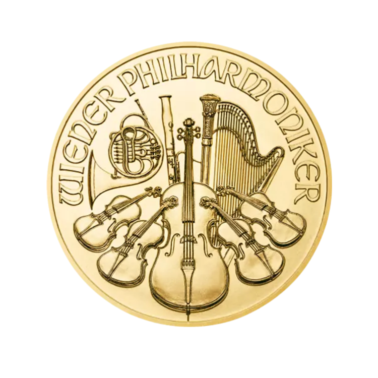 1/10 oz Philharmoniker Oro Años Diversions front