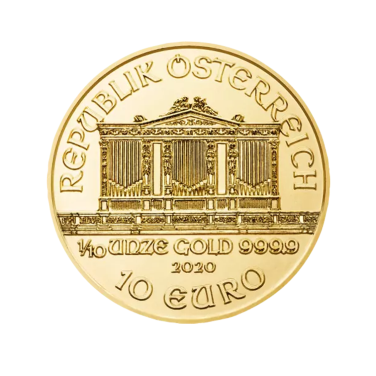 Achterkant 1/10 troy ounce gouden Wiener Philharmoniker munt