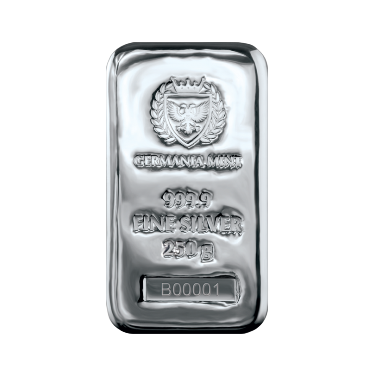 250g Germania Mint Silver Bar front