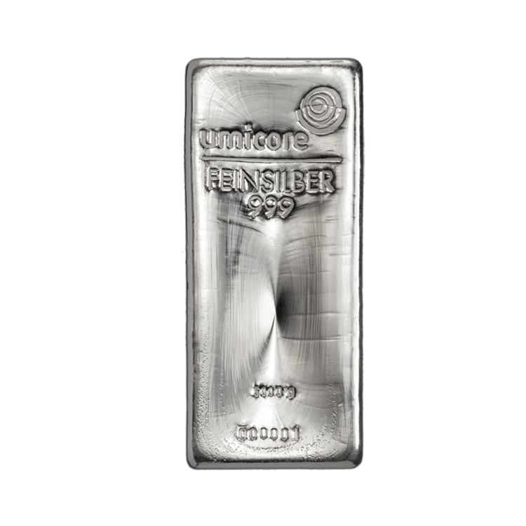 5 kilo Umicore Silver Bar front