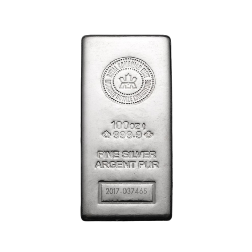 Thumbnail 100 oz Royal Canadian Mint Silver Bar front