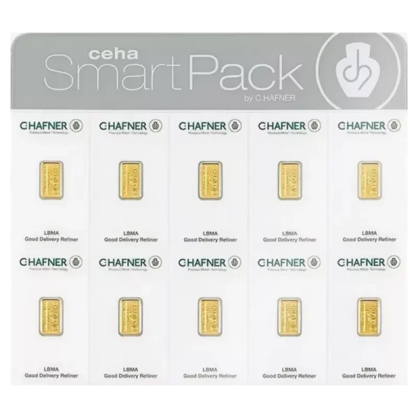 10x1g Gold Bar SmartPack | C.Hafner(Front)